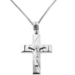 Λευκόχρυσος βαπτιστικός σταυρός Κ14 με αλυσίδα